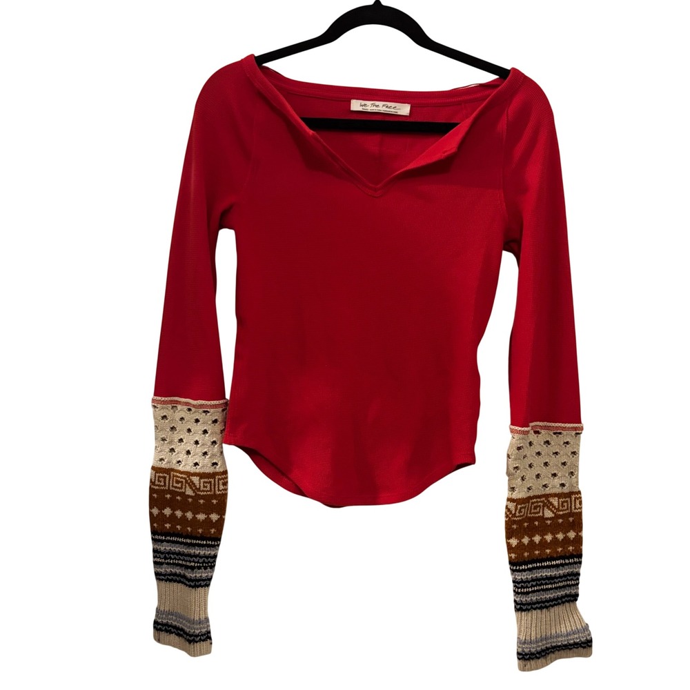 Free People We The Free Cozy Craft Cuff Top Small Long Sleeve Red